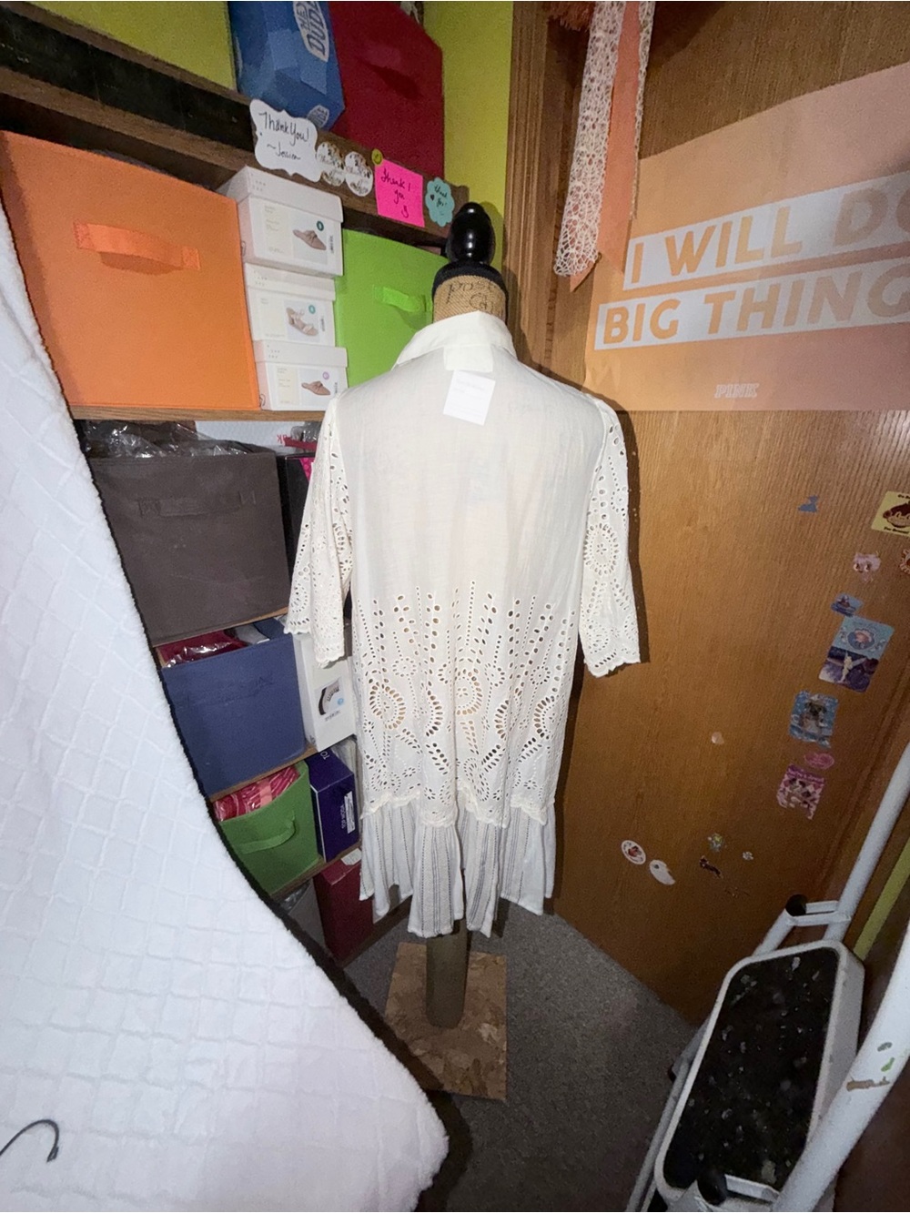 POL Cream Eyelet Button-Front Mini Dress - Picture 7 of 16
